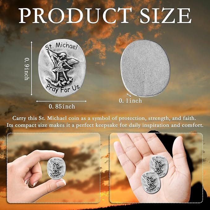 20 PCS St. Michael The Archangel Challenge Coins - Guardian Angel Coins, Saint Michael Coin for Kids, Prayer Coin with Pray for Us Inscription, San Miguel Arcangel Protection Tokens