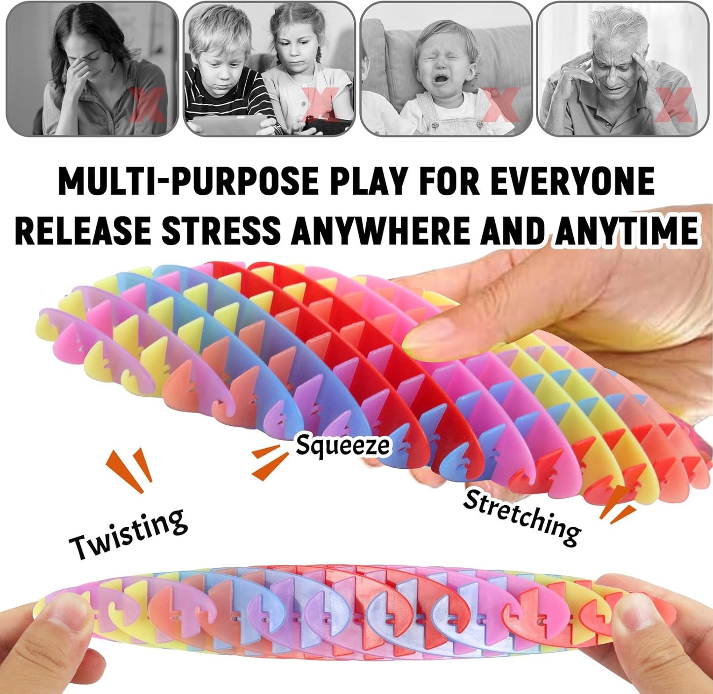 Fidget Worm Toy,Worm Big Fidget Toys Adults and Kids, Funny Stretchy Sensory Stress Toys, Fidget Sensory Squeeze Toys, Relieves Stress and Anxiety Finger Toys for Kids with Autism ADHD-Rainbow