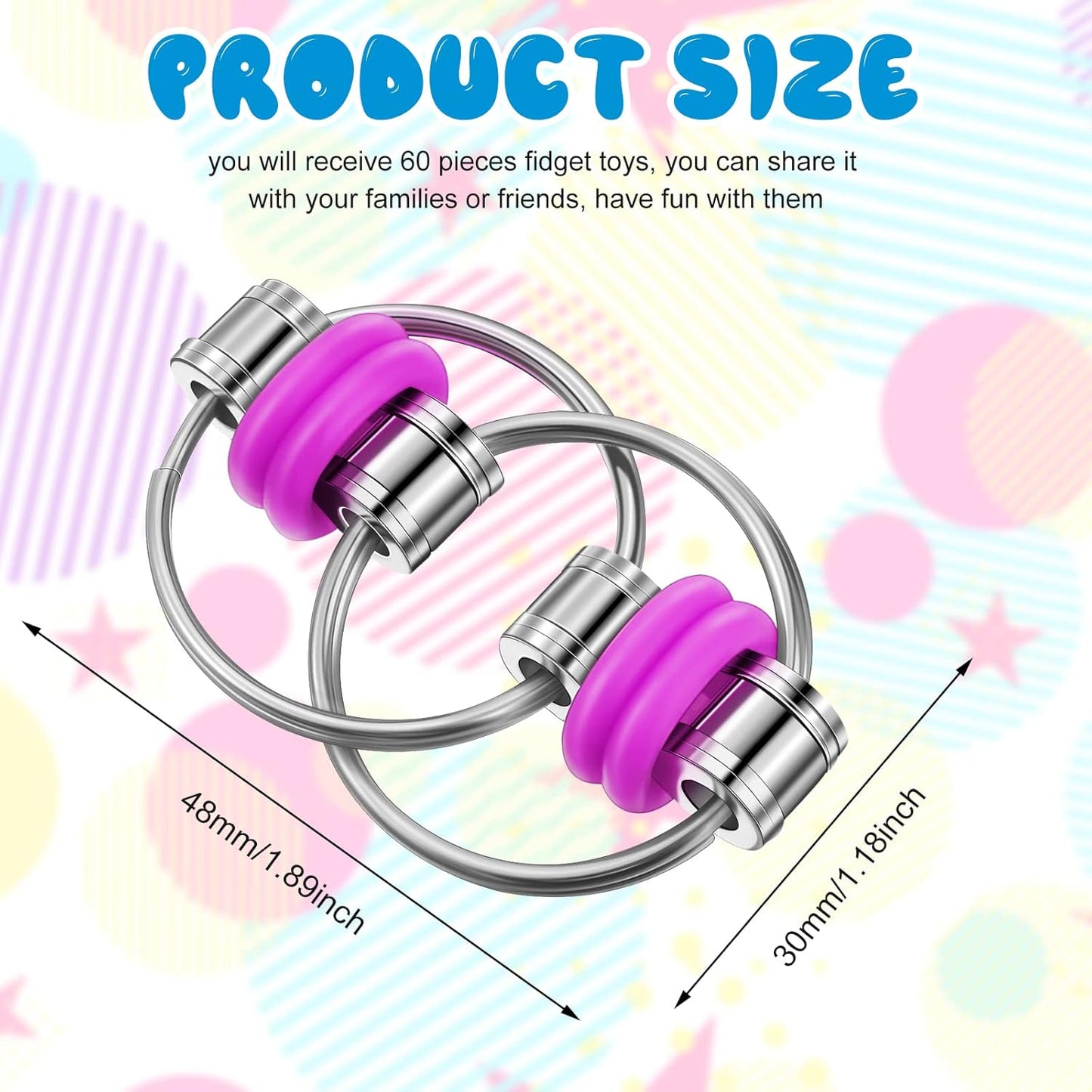 Skylety 60 Pcs Fidget Bike Chain Flippy Chain Toys for ADHD Stress Relief Finger Toys Fidget Flippy Key Chains for Adults and Teens