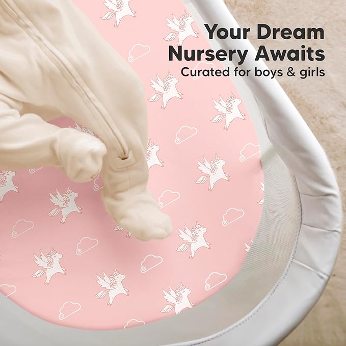 2-Pack Organic Bassinet Sheets for Girls, Boys - 100% Cotton Bassinet Mattress Sheets Compatible with Halo Bassinest Swivel Sleeper, Graco,Baby Delight,Chicco,Unisex Fitted Bassinet Sheets (Dreamland)