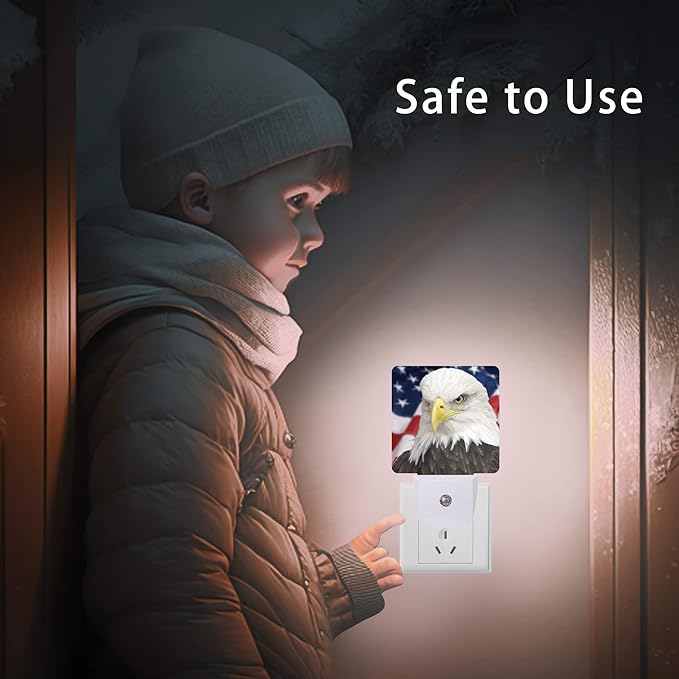 American Flag Night Light,Eagle Night Lights 0.5W Sleep Friendly for Boys Girls Led Lamp Dusk to Dawn Sensor Nightlight for Stairway/Hallway/Kitchen