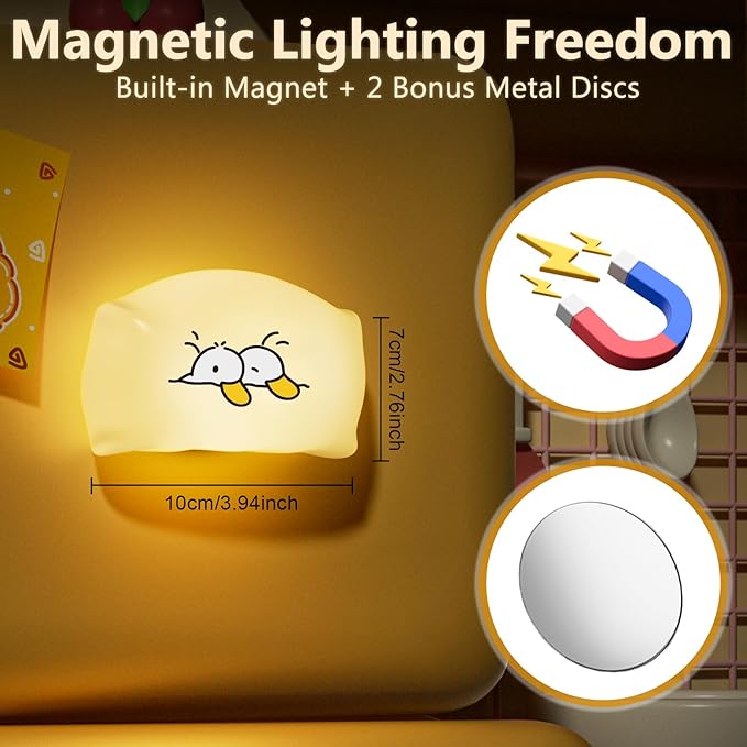 Dealswin Night Light for Kids, LED Squishy Ultra-Soft Cute Light Up Duck Magnetic Base, Dimmable Nursery Nightlight Gifts for Baby Room Decor, Rechargeable Bedside Touch Lamp for Breastfeeding