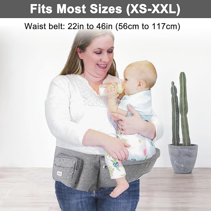 Baby Hip Carrier, Baby Carrier with Adjustable Waistband & Breathable Mesh, Ergonomic Carrier with Non-Slip Hip Seat Surface for Newborns & Toddlers, Grey