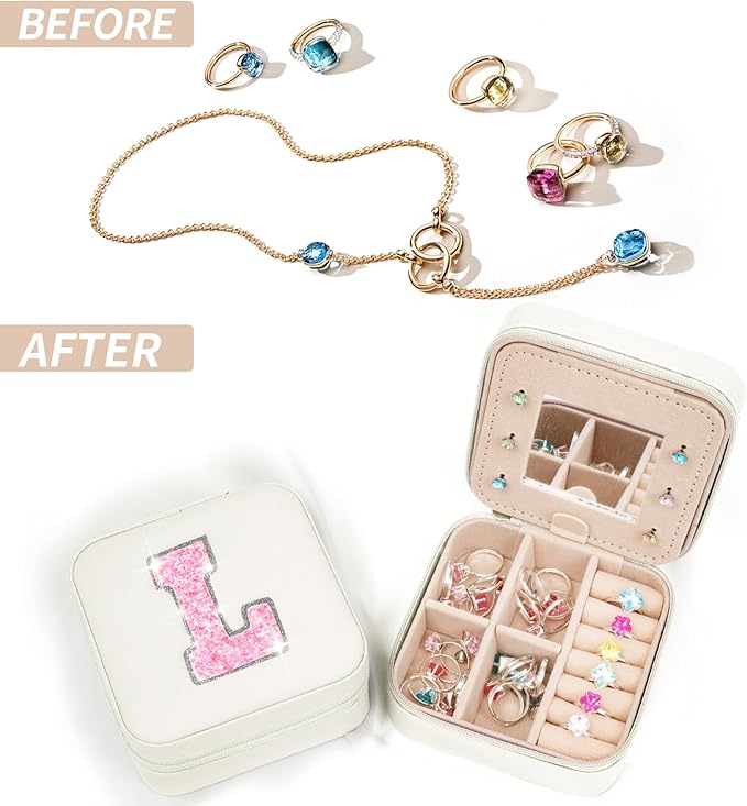 Travel Accessory Case - Personalized Jewelry Organizer for Women, Cute Travel Jewelry Organizer for Storage, Birthday Gift for Her & Girls | Cream, L