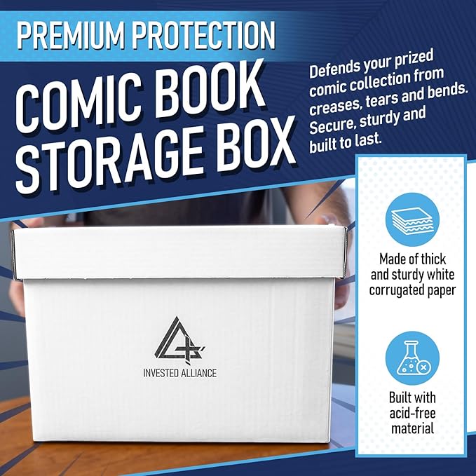 Bundle Set - Premium Short Comic Book Storage Box (3 Pack - White). Thick Cardboard Comic Book Box/Cabinet. Comics Books Bin for 150-175 Collectibles & White Comics Books Dividers (25 Pack)
