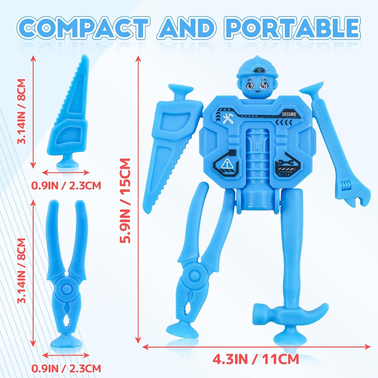 Action Figures Fidget Toys, Kids Tool Set Robot Toys, Toddler Road Trip Car Airplane Travel Suction Toys, Party Favor Classroom Prizes Sensory Autism Toys Gifts for Girls Boys 4 5 6 7+ Years Old