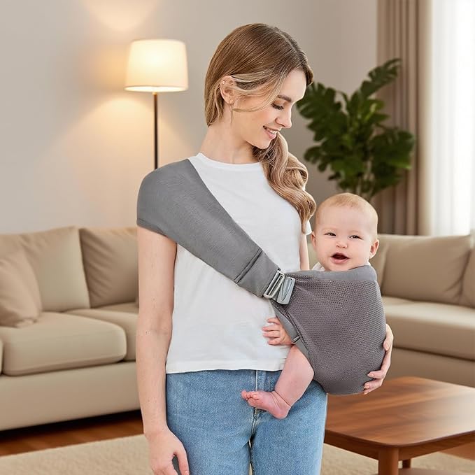 Baby Sling Carrier, Baby Carrier Newborn to Toddler, Mesh Toddler Carrier, Lightweight Breathable Summer Baby Wraps Carrier, Baby Carriers One Size Fits All (Dark Grey)