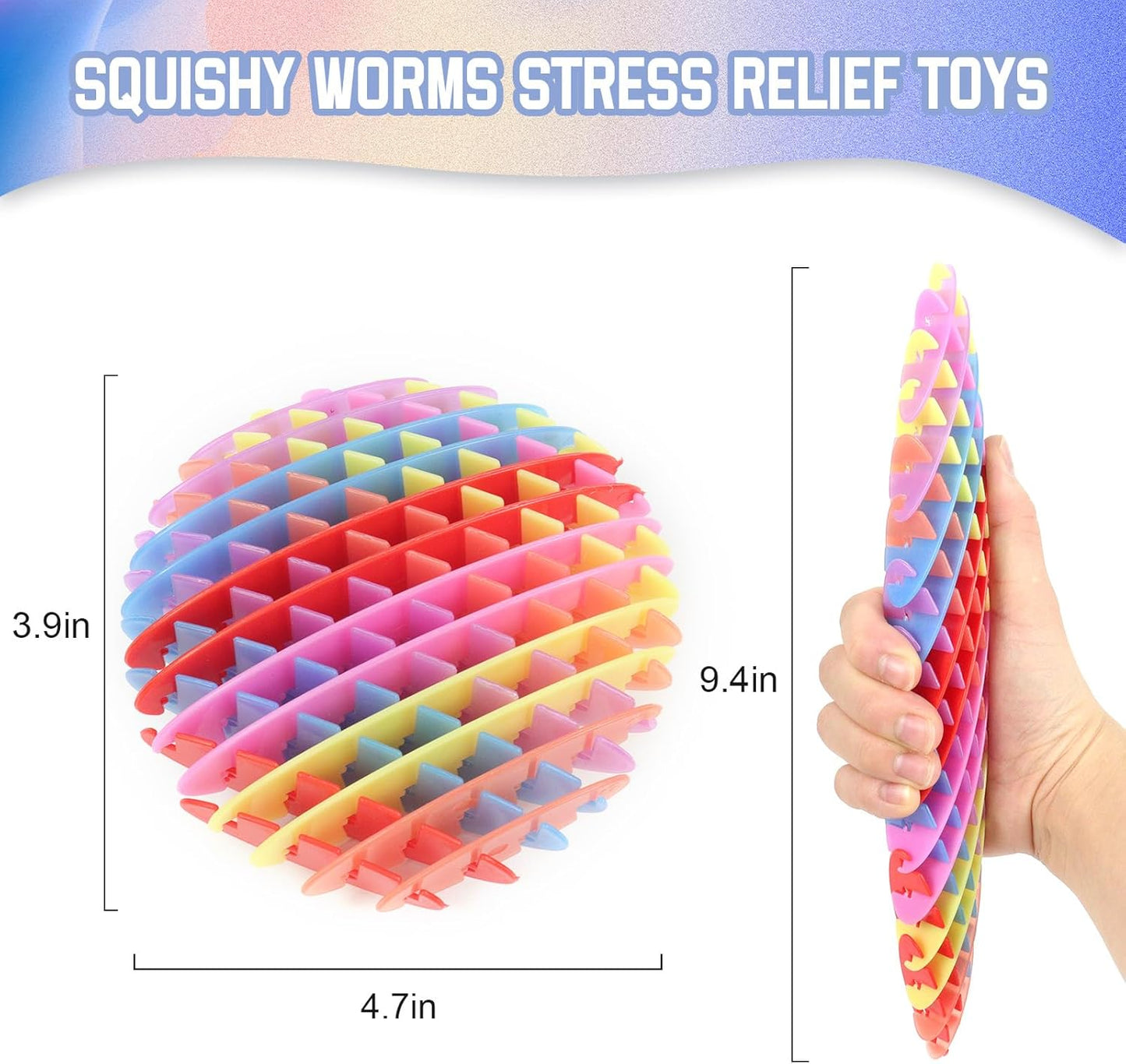 Fidget Worm Toy,Worm Big Fidget Toys Adults and Kids, Funny Stretchy Sensory Stress Toys, Fidget Sensory Squeeze Toys, Relieves Stress and Anxiety Finger Toys for Kids with Autism ADHD-Rainbow