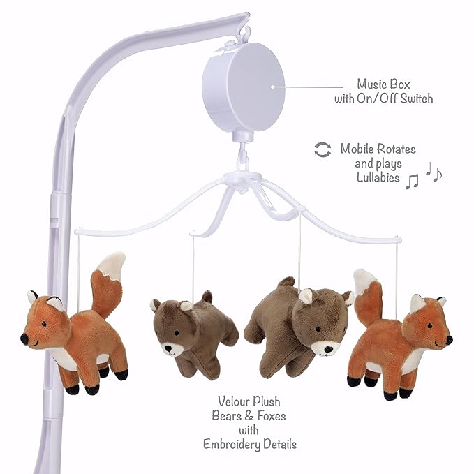 Bedtime Originals Sleepytime Bear & Fox Musical Baby Crib Mobile Soother Toy
