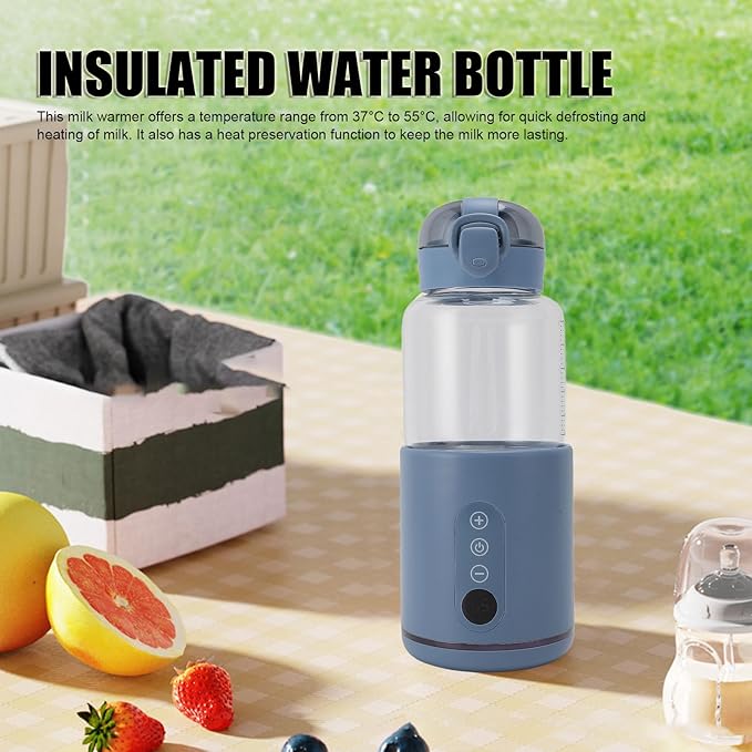 Portable Milk Warmer for Travel, 300ML Capacity, Fast Heating Bottle Warmer for Breastmilk and Formula, Water Warmer Cordless for Cars Airplane Use, 37℃ to 55℃ Temp Control, Blue