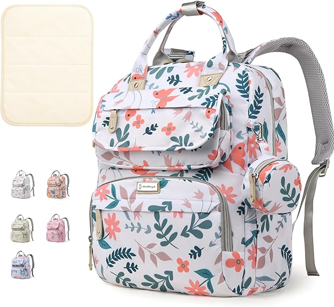 Diaper Bag Backpack for Baby – Large Capacity Waterproof Travel Tote, Multifunction Baby Bag with Changing Pad, Pacifier Holder & Stroller Straps (Jungle Green)