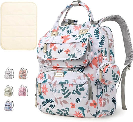 Diaper Bag Backpack for Baby – Large Capacity Waterproof Travel Tote, Multifunction Baby Bag with Changing Pad, Pacifier Holder & Stroller Straps (Jungle Green)