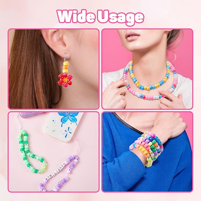 INSCRAFT 1200PCS Bracelet Making Kit, 24 Colors Pony Rainbow Kandi Beads, Friendship Bracelet Kit with Elastic Strings for Jewelry Making, Craft Gifts for Girls Adults