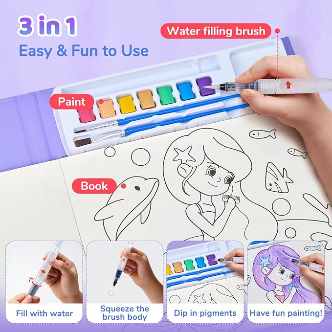 JoyCat Paint with Water Coloring Books for Toddlers, Watercolor Painting Sets for Kids Ages 3-5 4-8, Arts and Crafts Drawing Activities Toy Birthday Gift for Boys Girls (Underwater World)