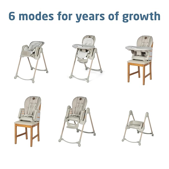 Maxi-Cosi Minla 6-in-1 High Chair for Babies & Toddlers, Portable Foldable Highchair, EcoCare Fabric, 9 Heights, 5 Reclines, 4 Tray Positions, Classic Oat