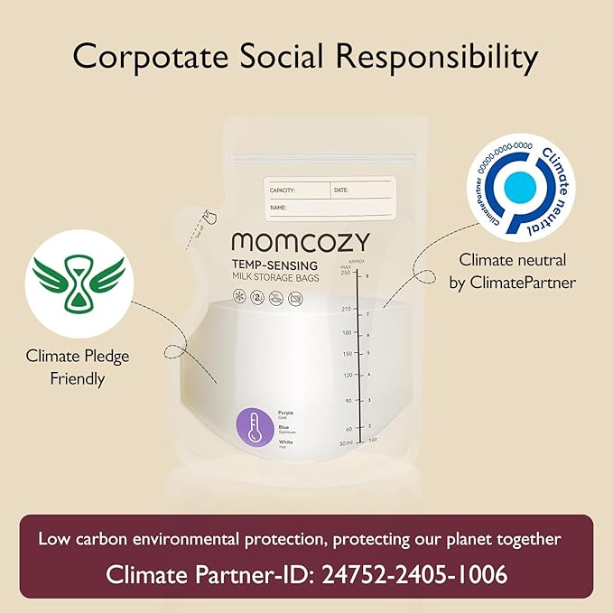 Momcozy Easy Pour Breastmilk Storage Bag, 8Oz, Temp-Sensing Color Change, 60 Count Milk Bag with Self Standing for Breastfeeding, No Leak Presterilized for Freezer, Recyclable & BPA Free
