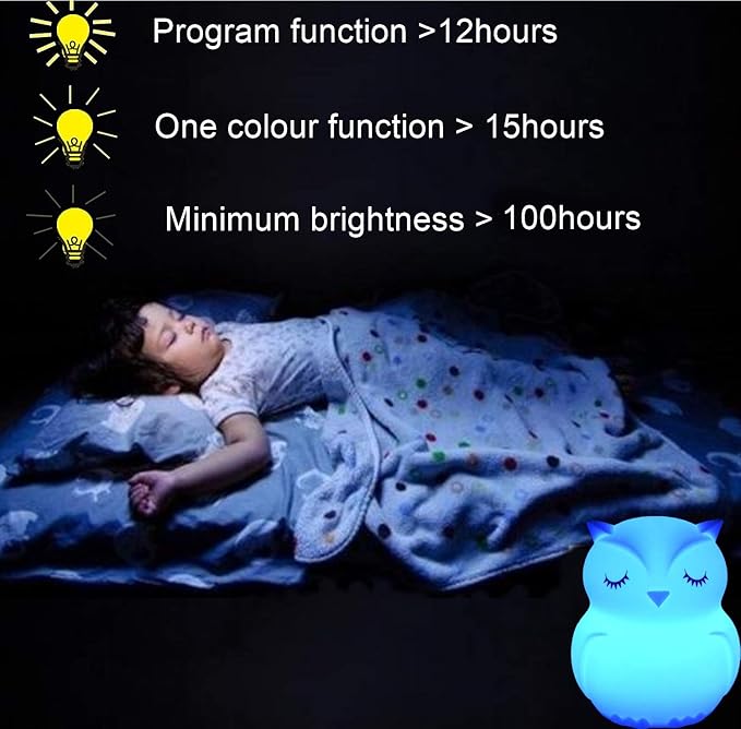 Owl Night Light Baby Bedside Lamp Child, Silicone Nursery Lamp for Breastfeeding Bedroom Mood Lights, Eye Caring, Adjustable Brightness & Color, Time Setting, Holiday Gifts - Medium