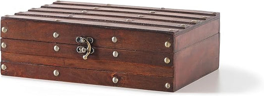 Soul & Lane Vintage Wooden Treasure Chest - Elegant Decorative Storage & Keepsake Box with Antique Hardware, Wood Box Trunk for Photos, Mementos, Office Supplies