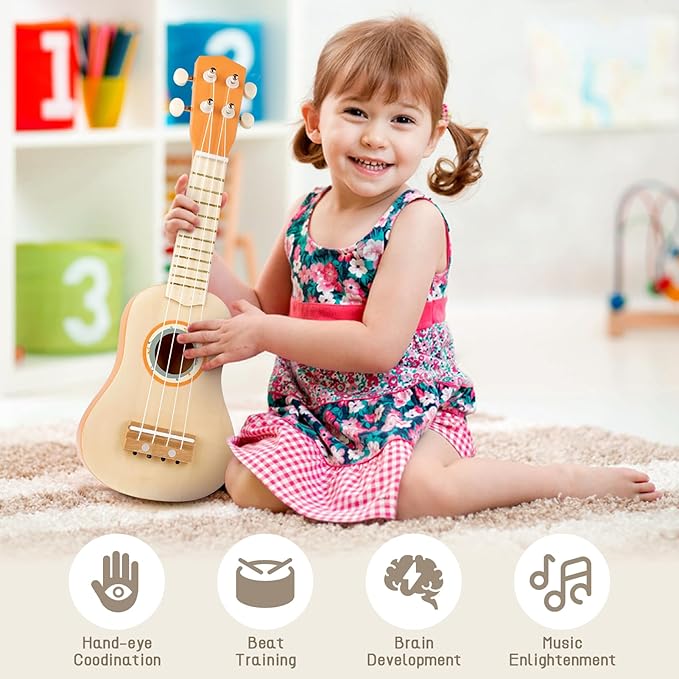 Kids Guitar Set - Toys for 2 3 Year Old Boy & Girls Birthday Gifts, 7 in 1 Montessori Musical Instruments for Toddlers 2-4, Musical Band Sets with Ukulele/Flute/Tambourine/Maracas Toys for Kids 3-5