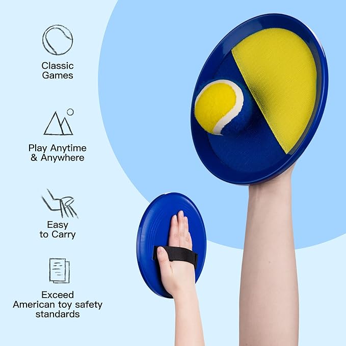 EVERICH Upgraded Toss and Catch Ball Game Set - Indoor and Outdoor Games for Kids 3-12, Beach Sand Pool Water Toy Includes 4 Paddles 4 Sticky Balls, Great Birthday Easter Gifts for Boys Girls