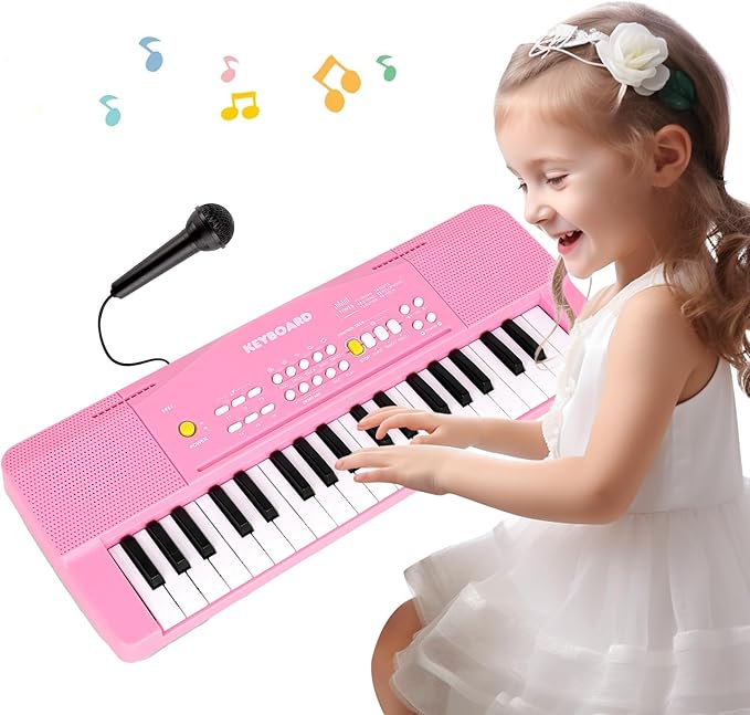 Toy Piano Keyboard for Kids Upgrade Electric Pianos Toys for 3 4 5 6 7 8 Year Old Girls Boys Beginners Keyboards with Microphone Toy for 3+ Year Old Kid Gifts (Pink)