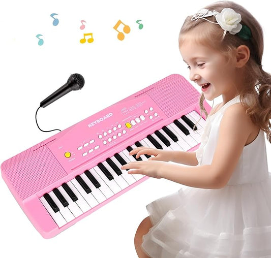 Toy Piano Keyboard for Kids Upgrade Electric Pianos Toys for 3 4 5 6 7 8 Year Old Girls Boys Beginners Keyboards with Microphone Toy for 3+ Year Old Kid Gifts (Pink)