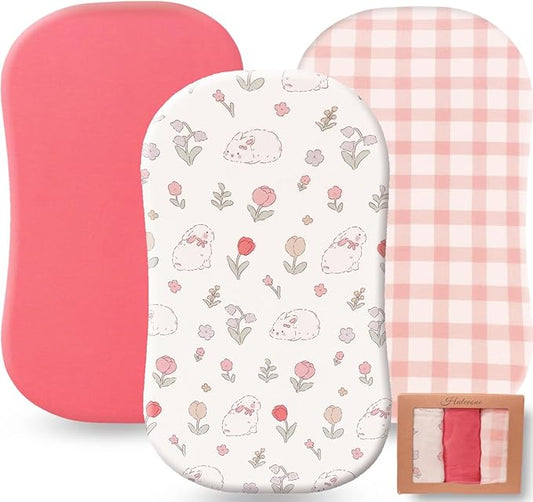 Bassinet Sheets 17" x 29" Fit for Halo BassiNest Swivel Sleeper and 4moms Mamaroo Sleep, 100% Jersey Cotton Super Soft and Breathable Bassinet Fitted Sheets for Baby, 3 Pack, Pink