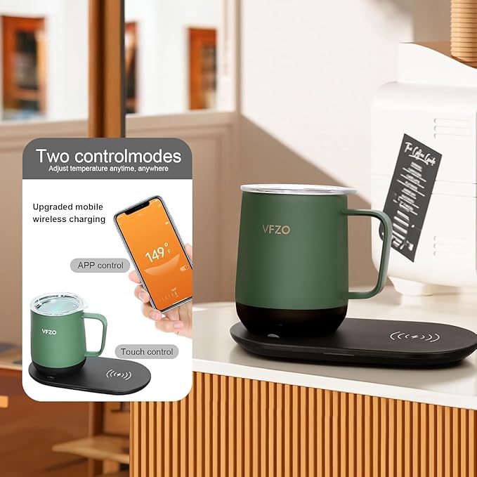 Temperature Control Smart Mug, Self Heating Coffee Mug LED Display, 180 Min Battery Life - Hot up to 149℉ Fast Wireless Charger Base Improved Design Coffee Serving Sets (12oz, Turquoise)