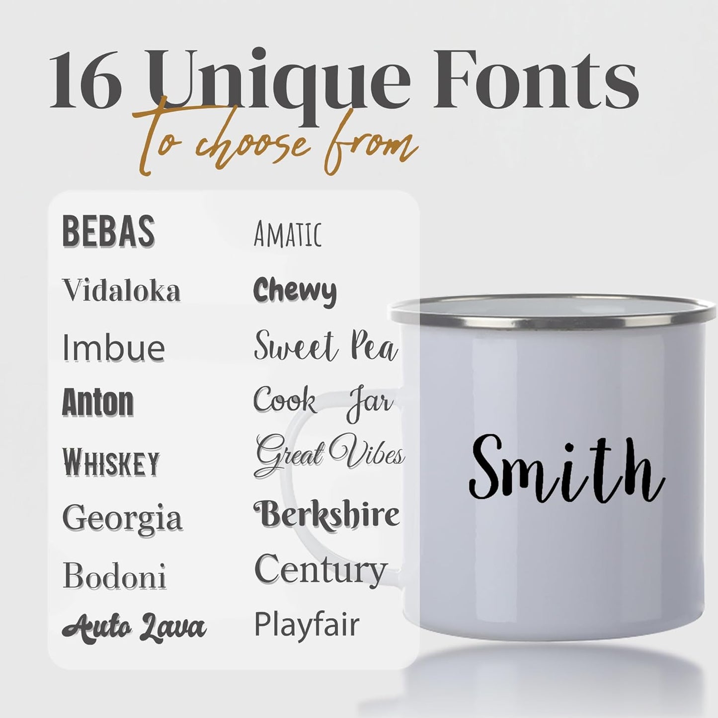 Custom Camping Mug, Personalized Stainless Steel Coffee Mugs With Text, 15oz Metal Campfire Cups, Travel Cup for Hot Chocolate, Tea, Engraved Gifts for Men, Women (Engraved Custom Text, White Metal)