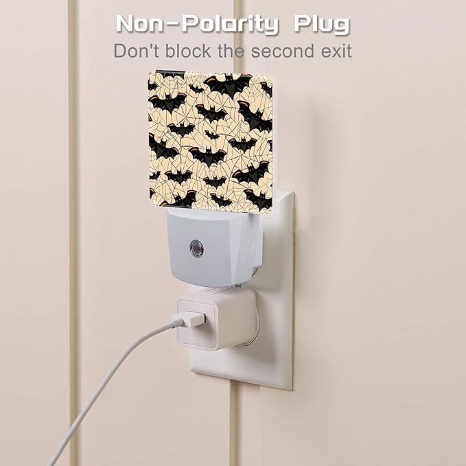 Halloween Gothic Bat and Spider Webs Night Light Plug into Wall, Scary Black Bats Dusk to Dawn Night Light Plug in,0.5w Energy Saving Sleep Friendly NightLight for Kids Boys Girls Home Decor