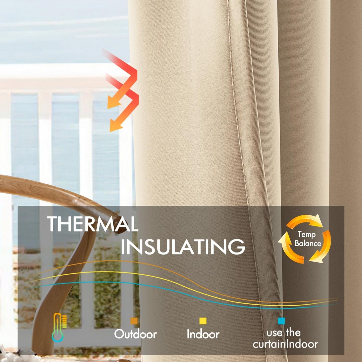 ANRODUO Back Tab Blackout Curtains for Bedroom Living Room, Rod Pocket Pinch Pleated Thermal Insulated Room Darkening Curtains 63 Inches Long 2 Panels, Beige, 42 x 63 Inch