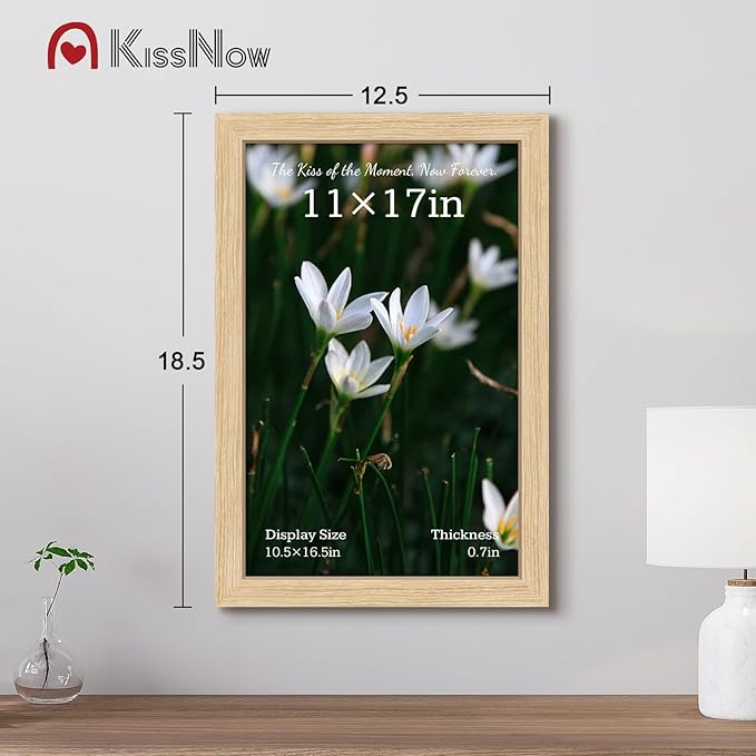 11x17 Picture Frame 2 Pack, Natural Oak Wood, Wall Gallery Poster Frame