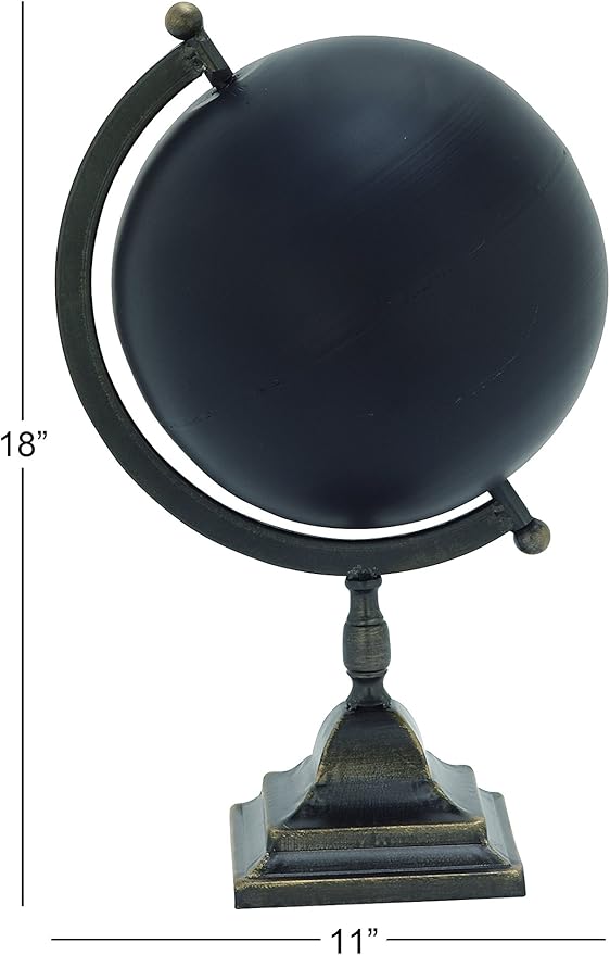 Deco 79 Industrial Metal Round Globe, 11" x 10" x 18", Black