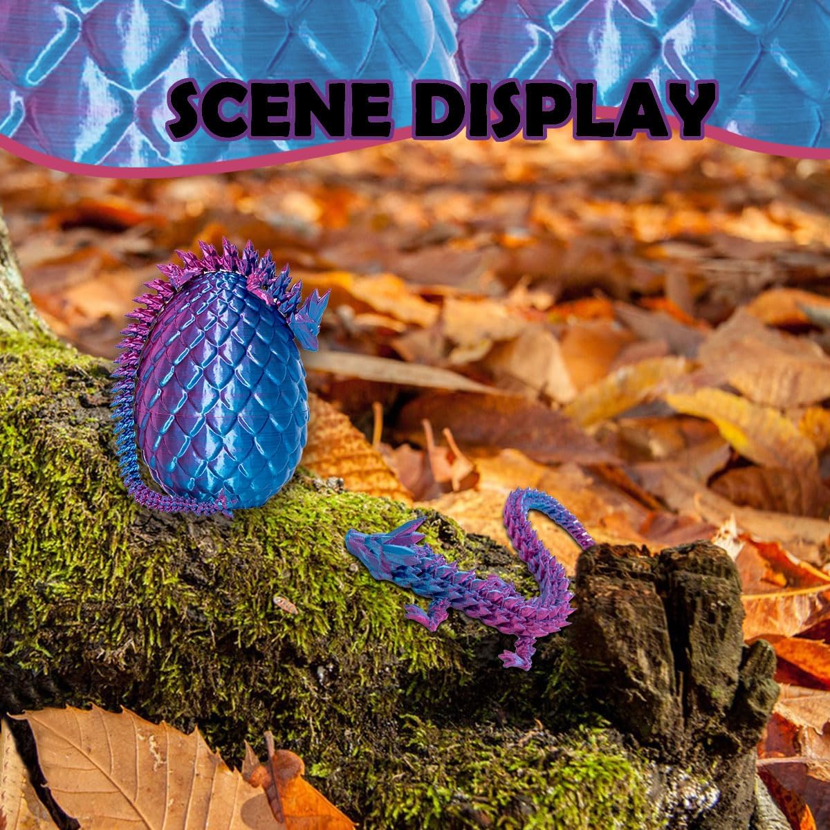 3D Printed Dragon Eggs with Dragon Inside, 12In Laser Purple Dragon Egg Fidget Toy, Executive Desk Articulated Dragon Toy, Home Office Decor