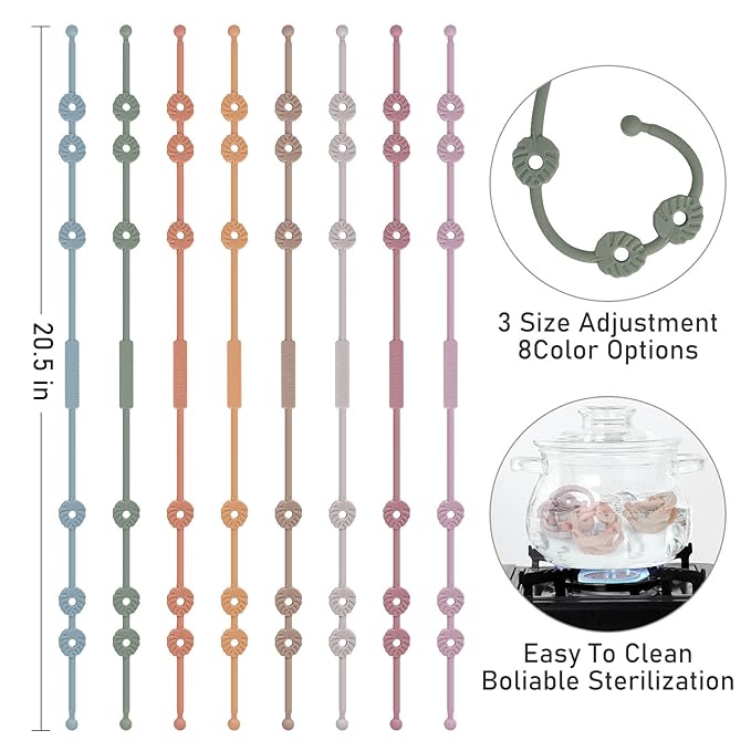 Toy Safety Straps,Silicone Pacifier Clips, Adjustable Stretchable Sippy Cup Straps for Strollers, High Chair, Cribs, Hanging Baskets, Car Seat, Shopping Trolley, 4 Pack, BPA Free