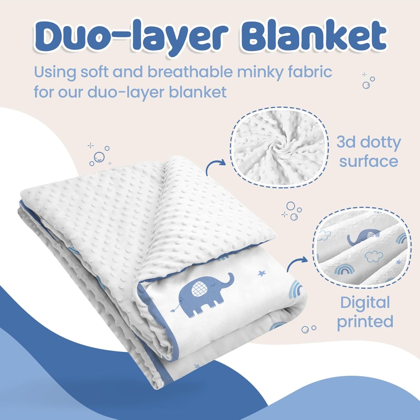 Elephant Minky Baby Blanket 30 x 40 Inches for Boys Girls, Soft Plush Receiving Blanket with Dotted Back, Gift for Toddler Newborn Infant Christmas Birthday Baby Shower