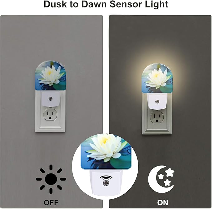 White Lotus Flower Night Light Plug into Wall, Beautiful Lotus in Pond Dusk to Dawn Night Light Plug in,0.5w Energy Saving Sleep Friendly NightLight for Kids Boys Girls Home Decor
