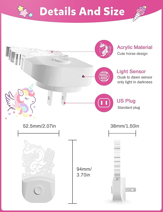 Cute Night Light for Kids [2 Pack], Plug in Night Light, 8 Color Changing Baby Night Light with Dusk to Dawn Sensor, Nightlights for Children, LED Night Lights for Kids Girls Bedroom, Gifts for Girls