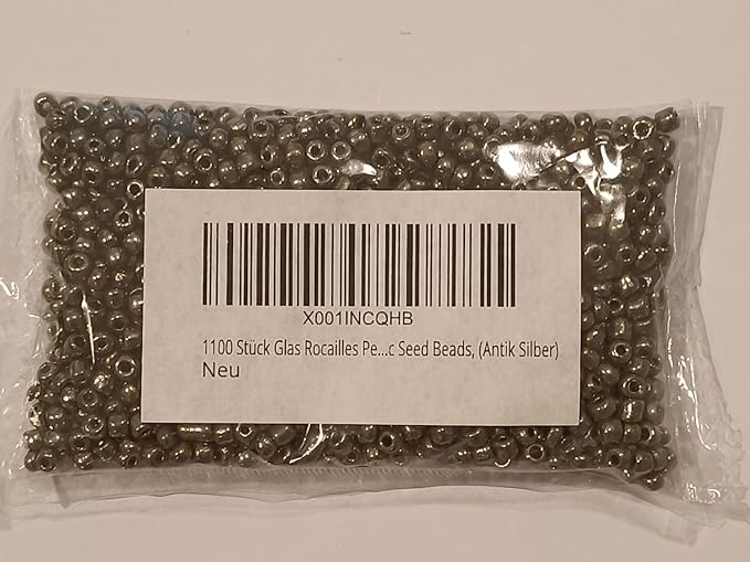 Perlin Glass Seed Beads 4mm 6/0 Round Mini Small Pony Spacer Beads 1100pcs for Jewelry Making Earrings Bracelets Pendants Waist DIY Handmade Metallic Color Kit (Antique Silver Metallic)