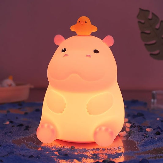 Ammonite Hippo Night Light, Cute Hippopotamus Lamp for Kids, Soft Silicone Nursery Nightlight LED Touch Light, Kids Bedroom Decor as Xmas Birthday Gifts