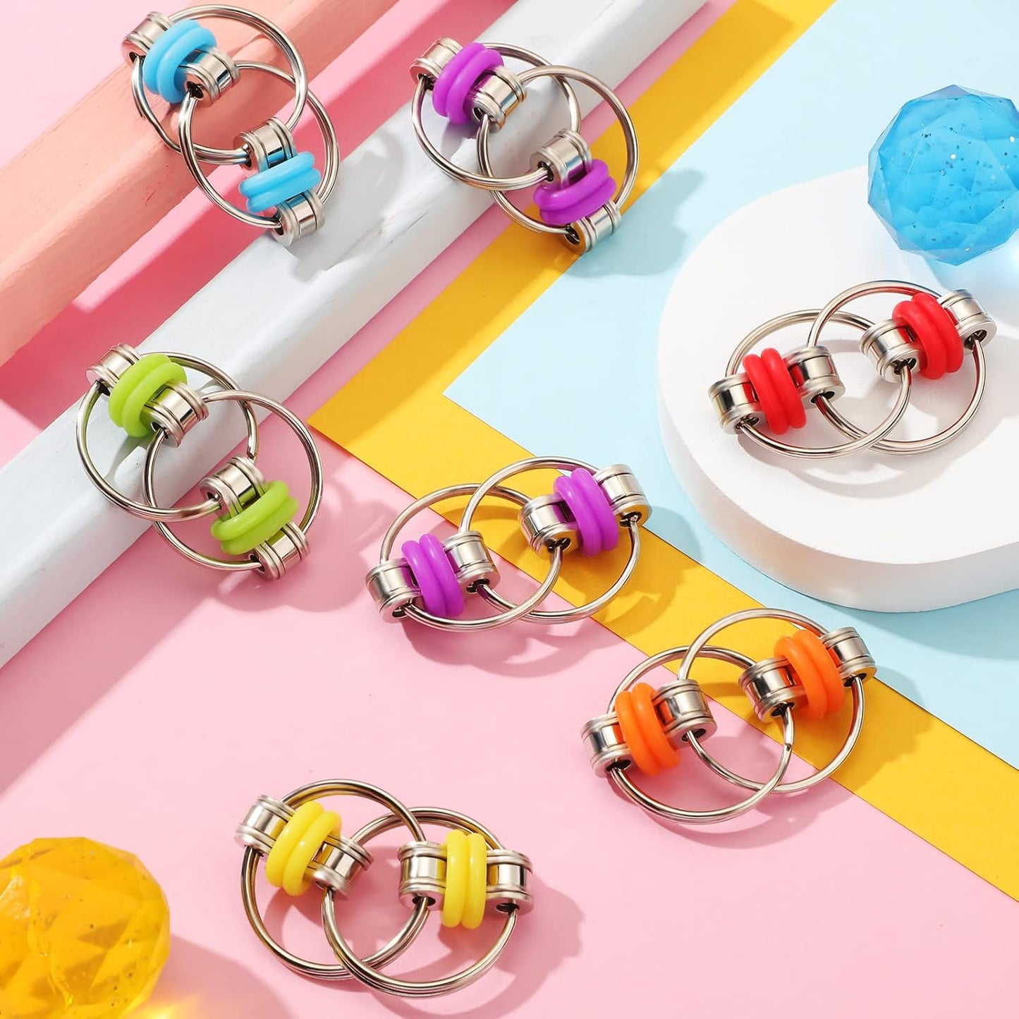 Skylety 60 Pcs Fidget Bike Chain Flippy Chain Toys for ADHD Stress Relief Finger Toys Fidget Flippy Key Chains for Adults and Teens