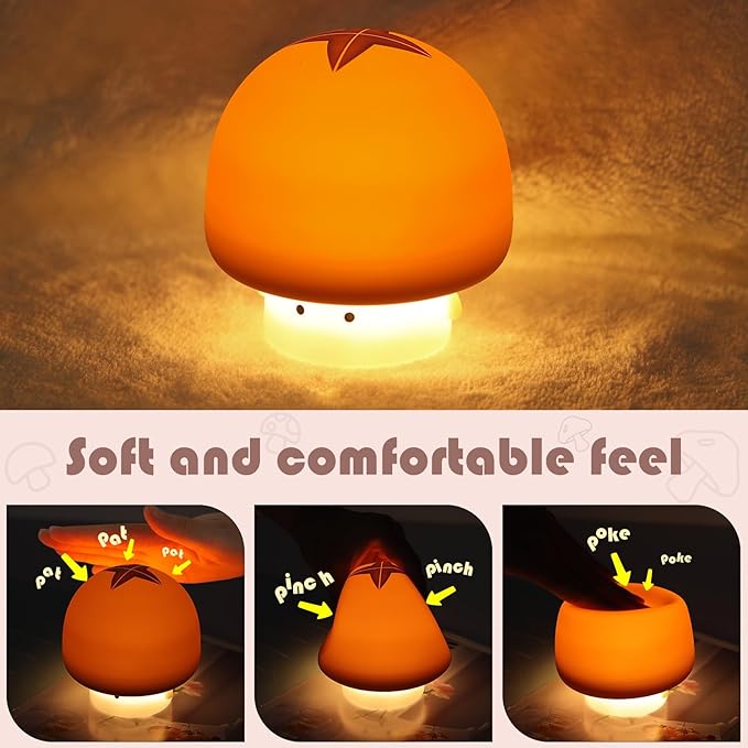 YISUN Mushroom Night Light, Cute Silicone Nightlight for Baby Toddler, Rechargeable LED Nursery Lamp with Timer, 3 Level Dimmable Soft Squishy Night Lamp Gift for Bedroom Kids Room Decor