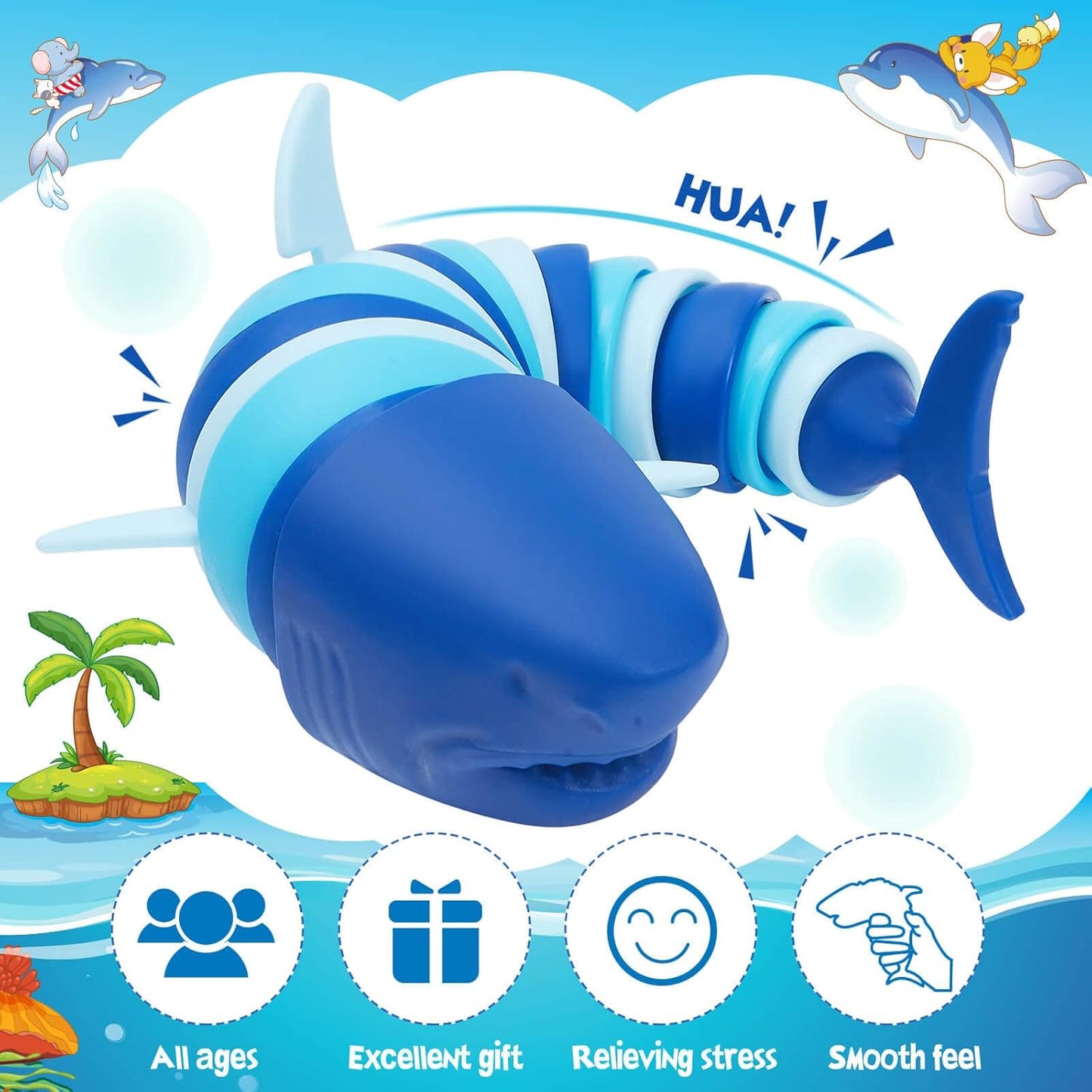 Fidget Toys Slug,Fidget Shark Toys,Shark and Dolphin Sensory Fidget Toy for Kids ,Toddler Sensory Toys,Stress Relief Toy,ADHD & Autism Fidget Toys,Preschool Boy Girl Gifts Idea (Shark and Dolphin)