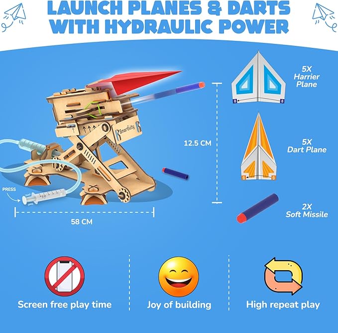 Smartivity DIY 2in1 Hydraulic Airplanes & Darts Launcher STEM Toy for Kids Ages 6-14 Years I Birthday Gifts for Smart Kids | DIY Science Kit for Boys & Girls 6, 8,10,12,14 Years Old