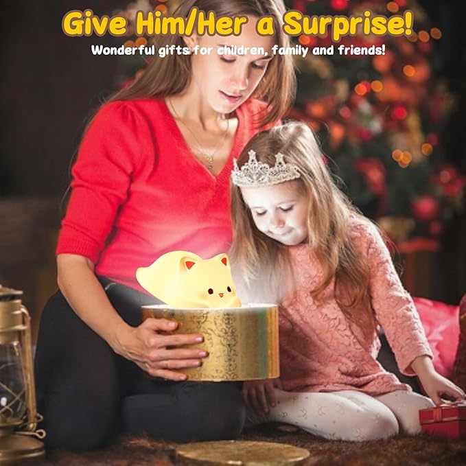 Tremdwoto Cat Night Light for Kids,Cute Colorful Night Light Baby Girl Squishy Night Lights Lamp 1/3 Hour Timer Kitty Light Dimmable Nursery Lamp Nightlight,Kids Room Decor，Gifts for Girls and Boys