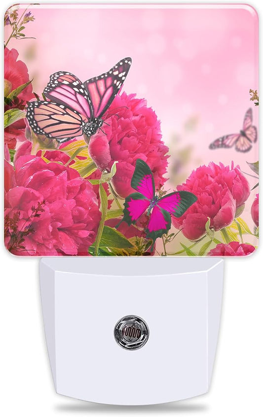 Butterfly and Flower Night Lights Plug into Wall for Girls Boys Room, Night Lights LED Lamp with Dusk to Dawn Sensor Nightlight for Bedroom Kitchen Bathroom Hallway Home Wall Decor