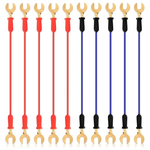 Swpeet 10Pcs Red + Blue Interconnect Circuit Wire Kit, Perfect for Physics Laboratory Electricity Connection,Demos Teaching Basic Principles of Electricity and Simple Circuit Wire Works