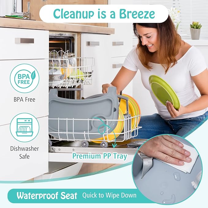 BABY JOY Baby High Chair, 4 in 1 Convertible High Chair with Adjustable Legs, Double Removable Tray, Safety Harness & Footrest, for 6-36 Months Babies & Toddlers (Gray)