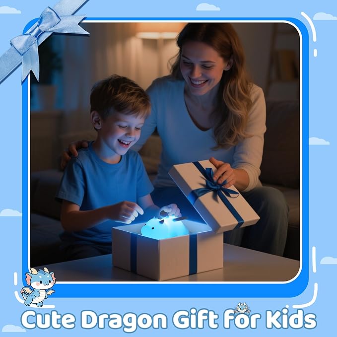 Ammonite Dragon Night Light, Cute Dragon Lamp with 8 Color Lights, Soft Silicone Kids Nursery Nightlight LED Touch Light, Kids Bedroom Decor as Xmas Birthday Gifts