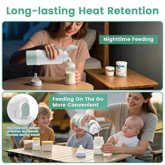 Portable Milk Warmer for Travel - The Portable Bottle Warmer On The Go with 16.9 Ounces Large Capacity and 10000mAh Long Battery Life, Meet All Your Baby Travel Essentials Needs(Green)